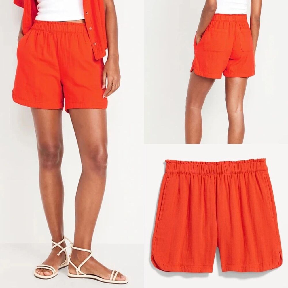 Old Navy NEW Shorts Women's 2X Orange Crinkle Gauze Pockets Comfort Waistband